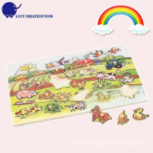 Educational Funny Farm Wooden Puzzle Board with peg